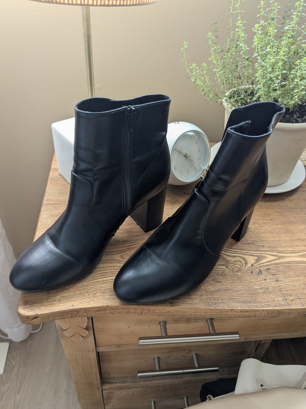 Old Navy Black Leather-Look Ankle Boots with Block Heel